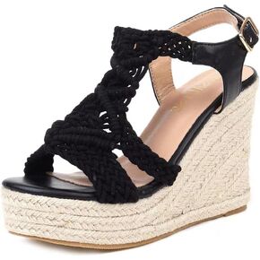 Women's Woven Espadrille Wedge Sandals Bohemian Braided Open Toe Summer Shoes with Adjustable Strap 3.9" Platform Heel for Wide Feet, Comfortable Walking in Kuwait