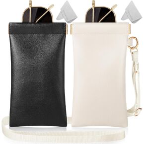 CHICECO Squeeze Top Sunglass Case-Portable Eyeglass Pouch with Adjustable Lanyard Soft Leather Glasses Case 2 Pack(1*Lanyard) in Saudi Arabia