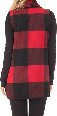 YACUN Women Vest Lapel Open Front Buffalo Plaid Sleeveless Cardigan Jacket Coat with Pockets in Kuwait