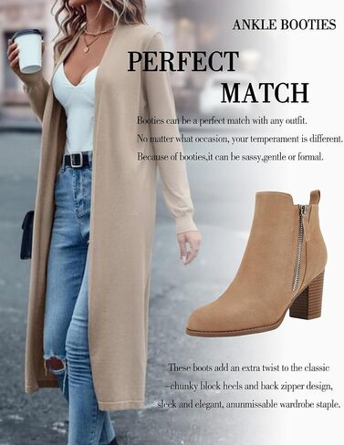 Ankle Boots for Women Chunky Block Heel Side Zipper Pointd Toe Suede Fall Winter Bootie Shoes in Saudi Arabia
