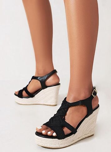 Women's Woven Espadrille Wedge Sandals Bohemian Braided Open Toe Summer Shoes with Adjustable Strap 3.9" Platform Heel for Wide Feet, Comfortable Walking in Saudi Arabia