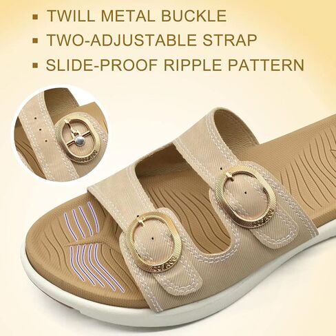COFACE Womens Orthotic Slides Comfort Plantar Fasciitis Arch Support Slip on Flat Sandals Ladies Soft Cushion Fashion Yoga Mat Slippers With Adjustable Straps in Kuwait