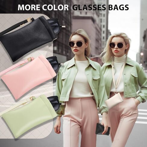 CHICECO Squeeze Top Sunglass Case-Portable Eyeglass Pouch with Adjustable Lanyard Soft Leather Glasses Case 2 Pack(1*Lanyard) in Saudi Arabia