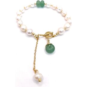 EVOLS DESIGNS Pearl Jade Bracelet Adjustable Green Jade Stone Baroque Jewelry Gold Tone Link Charm. Vintage Pearl Adjustable Bracelet. Comes With A Custom Packaging. A Wonderful Gift for Her For All Occasions. in Saudi Arabia