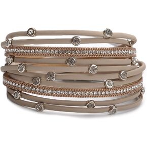 TASBERN Women Leather Wrap Bracelet Stud Beads Crystal Cuff Bracelets Jewelry for Ladies Girls in Saudi Arabia