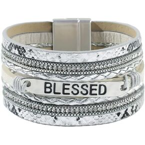 Vercret Leather Wrap Bracelet for Women - Multi-Layer Bracelets with Magnetic Clasp Bangle Cuff Stacked Bracelet for lady and Mother