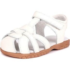 Girls Genuine Leather Soft Closed Toe Princess Flat Shoes Summer Sandals(Toddler/Little Kid)