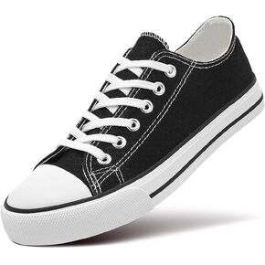 Women's Canvas Low Top Sneaker Lace-up Classic Casual Shoes Black and White