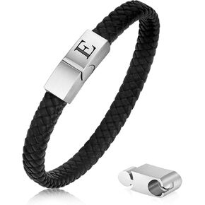 Leather Bracelet for Men, Adjustable Mens Leather Bracelet with Stainless Steel Magnetic Clasp Braided Genuine Lether Bracelet Mens Bracelets Black Leather Initial Bracelet Jewelry Gifts for Men Boys