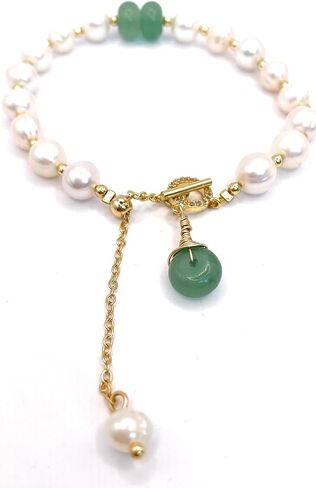 EVOLS Pearl اليشم سوار قابل للتعديل حجر الأخضر الباروك مجوهرات ذهبية اللون لينك سحر النغمة. يأتي مع تغليف مخصص. هدية رائعة لها لجميع المناسبات., بيرل in Saudi Arabia
