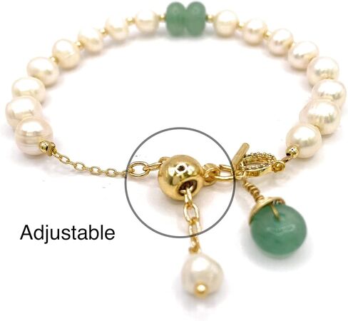 EVOLS Pearl اليشم سوار قابل للتعديل حجر الأخضر الباروك مجوهرات ذهبية اللون لينك سحر النغمة. يأتي مع تغليف مخصص. هدية رائعة لها لجميع المناسبات., بيرل in Saudi Arabia