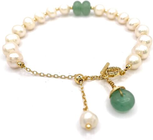 EVOLS Pearl اليشم سوار قابل للتعديل حجر الأخضر الباروك مجوهرات ذهبية اللون لينك سحر النغمة. يأتي مع تغليف مخصص. هدية رائعة لها لجميع المناسبات., بيرل in Saudi Arabia