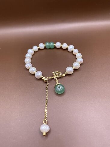 EVOLS Pearl اليشم سوار قابل للتعديل حجر الأخضر الباروك مجوهرات ذهبية اللون لينك سحر النغمة. يأتي مع تغليف مخصص. هدية رائعة لها لجميع المناسبات., بيرل in Saudi Arabia