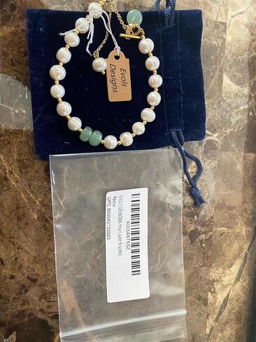 EVOLS Pearl اليشم سوار قابل للتعديل حجر الأخضر الباروك مجوهرات ذهبية اللون لينك سحر النغمة. يأتي مع تغليف مخصص. هدية رائعة لها لجميع المناسبات., بيرل in Saudi Arabia