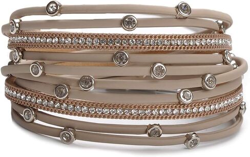 TASBERN Women Leather Wrap Bracelet Stud Beads Crystal Cuff Bracelets Jewelry for Ladies Girls in Saudi Arabia