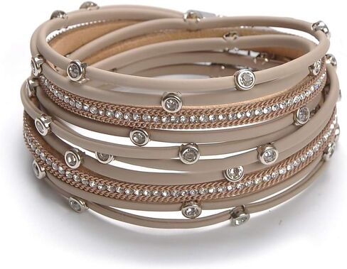 TASBERN Women Leather Wrap Bracelet Stud Beads Crystal Cuff Bracelets Jewelry for Ladies Girls in Saudi Arabia