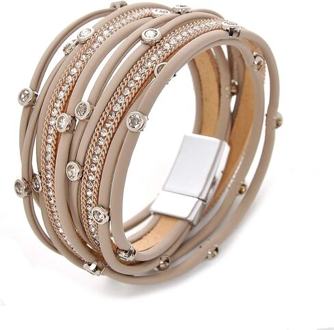 TASBERN Women Leather Wrap Bracelet Stud Beads Crystal Cuff Bracelets Jewelry for Ladies Girls in Saudi Arabia