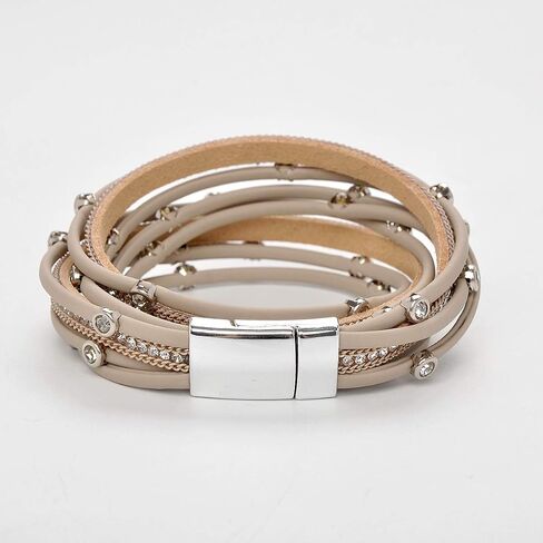 TASBERN Women Leather Wrap Bracelet Stud Beads Crystal Cuff Bracelets Jewelry for Ladies Girls in Saudi Arabia