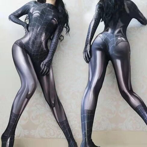 بدلة نسائية من Dafatpig على شكل عنكبوت بدلة الهالوين الخارقة للفتيات أزياء تنكرية بدلة Catsuit بدلة قفز من الجلد الصناعي in Kuwait