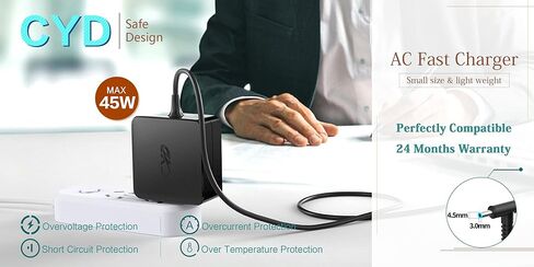 شاحن كمبيوتر محمول CYD 45W 19.5V 2.31A متوافق مع شاحن HP Envy x360 Pavilion x360 EliteBook 1030 G2 Folio 1040 G2 G3 Split 13 x2 13-g110dx 13-m010dx Chromebook 14-x013dx Stream 11 13 14 719309 in Kuwait