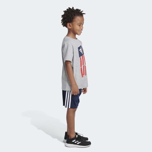 adidas Boys' Short Sleeve Cotton Graphic Tee & Short Set in Saudi Arabia