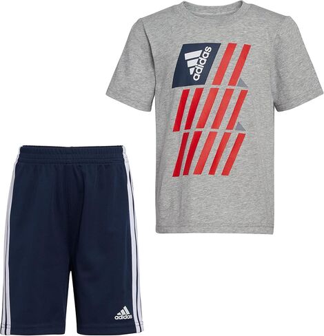 adidas Boys' Short Sleeve Cotton Graphic Tee & Short Set in Saudi Arabia