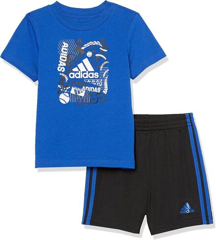 adidas Boys' Short Sleeve Cotton Graphic Tee & Short Set in Saudi Arabia