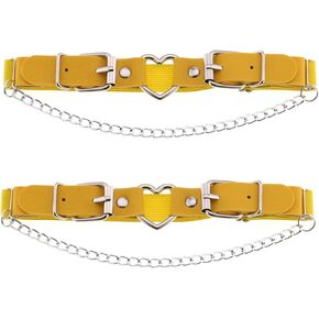 alisikee 2PCs Leather Leg Garter with Chains, Elastic Rock Heart Thigh Garter for Women