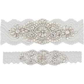 yanstar Wedding Bridal Garter Stretch Lace Bridal Garter Sets with Rhinestones Clear Crystal Pearl for Wedding in Saudi Arabia