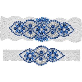 Wedding Garters for Bride with Non-Slip Silicone, Lace Bridal Garter Set with Clear Rhinestones Crystal Pearl in Saudi Arabia