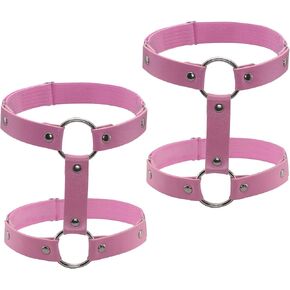 JJDreams 2pcs Gothic Double Row Punk Elastic Adjustable Leg Garter Belt Harness Set