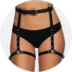 BODIY Punk Leather Thigh Harness Black Rave Waist Belts Leg Garter Belts Body Chain Jewelry for Women and Girls
