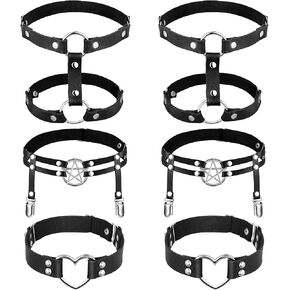 6 Pieces Adjustable Garter Belts with Anti-Slip Clips, Elastic Punk Thigh Ring Garter Star Shaped Leg Garter Heart-Shaped Leg Ring 2 Rows Thigh Belt Suspender for Women Girls in Kuwait