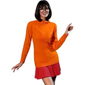 For G and PL Women's Halloween Costume Suit Orange Turtleneck Sweater with Red Skirt