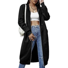 ELESOL Women Casual Zip up Fleece Hoodies Tunic Sweatshirt Long Hoodie Jacket S-XXXL in Saudi Arabia