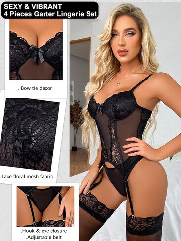 ssyyx Women's Sexy Lingerie Set with Garter Belt Lace Bodysuit Teddy Baby Dolls Panty with Stockings in Kuwait