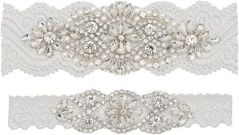 yanstar Wedding Bridal Garter Stretch Lace Bridal Garter Sets with Rhinestones Clear Crystal Pearl for Wedding in Saudi Arabia