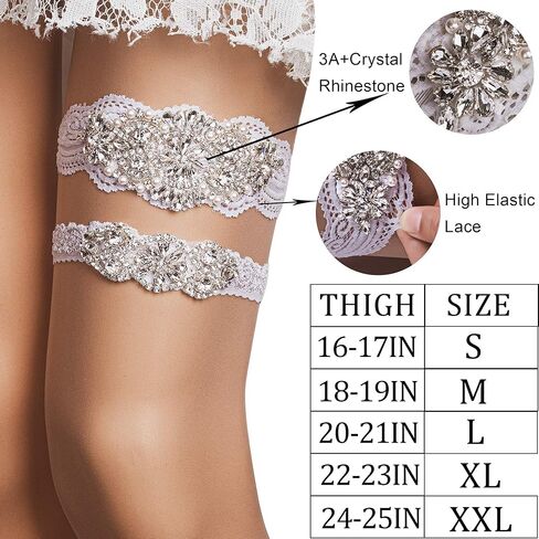 yanstar Wedding Bridal Garter Stretch Lace Bridal Garter Sets with Rhinestones Clear Crystal Pearl for Wedding in Saudi Arabia