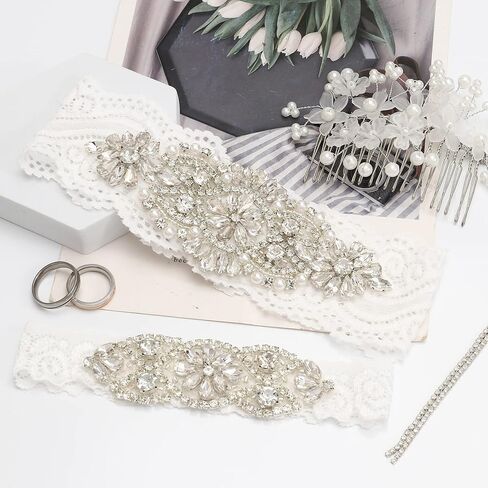 yanstar Wedding Bridal Garter Stretch Lace Bridal Garter Sets with Rhinestones Clear Crystal Pearl for Wedding in Saudi Arabia
