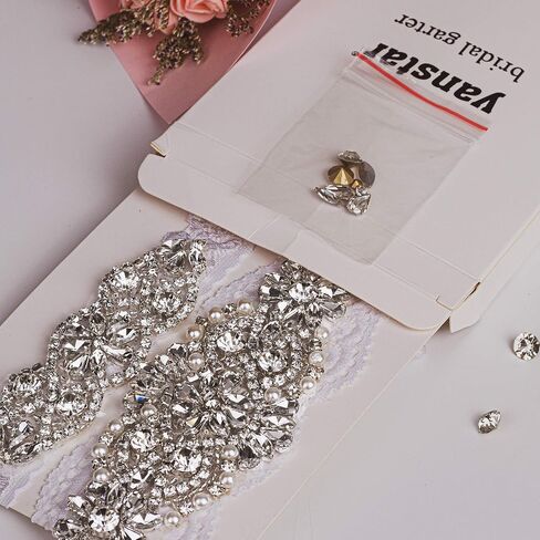 yanstar Wedding Bridal Garter Stretch Lace Bridal Garter Sets with Rhinestones Clear Crystal Pearl for Wedding in Saudi Arabia