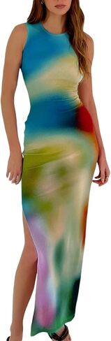Argeousgor النساء Y2k التعادل صبغ تانك فستان بلا أكمام Bodycon فساتين طويلة مطبوعة سليم صالح فستان قصير عصري الصيف فستان الشمس in Saudi Arabia