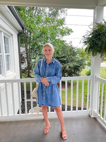 LookbookStore Long Sleeve Denim Dress for Women Jean Dress Button Down Casual Babydoll Denim Shirt Dress in Kuwait