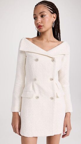 Self Portrait Women's Cream Metallic Boucle Mini Dress in Saudi Arabia