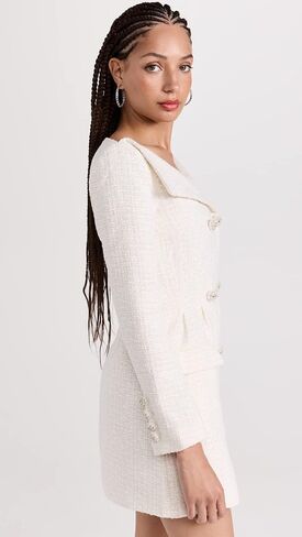 Self Portrait Women's Cream Metallic Boucle Mini Dress in Saudi Arabia