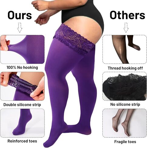 القمر الخشب حجم كبير جوارب الفخذ العليا النسائية 55D شبه شير سيليكون الدانتيل أعلى البقاء حتى الملابس الداخلية الفخذ العليا جوارب طويلة in Kuwait