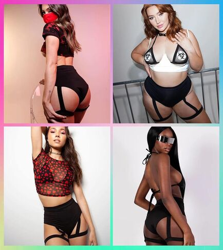 EVELUST Rave Booty Shorts for Women - High Waisted Harness Pants Butt Lifting Leggings Exotic Pole Festival Outfits Bottom in Kuwait