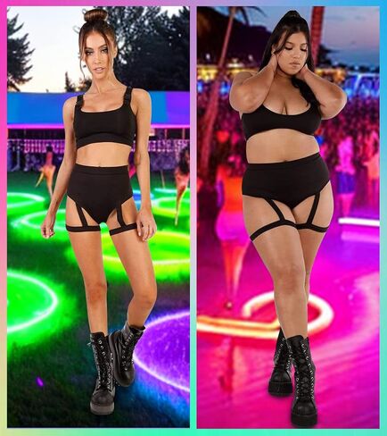 EVELUST Rave Booty Shorts for Women - High Waisted Harness Pants Butt Lifting Leggings Exotic Pole Festival Outfits Bottom in Kuwait