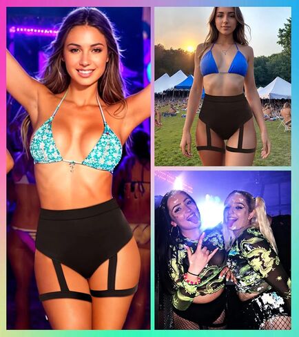 EVELUST Rave Booty Shorts for Women - High Waisted Harness Pants Butt Lifting Leggings Exotic Pole Festival Outfits Bottom in Kuwait