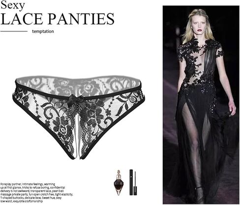 10AGIRL Women's Black Charming Thong Lingerie lace G-String T-Back Panties Strappy Body Harness Panties Gift for Valentine in Kuwait