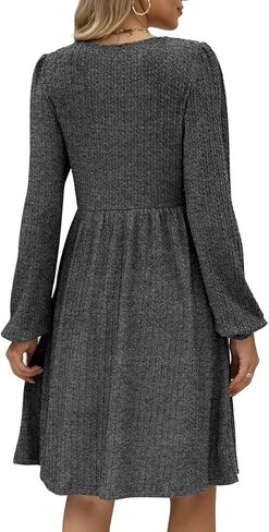 WEESO Womens Knit Dress Square Neck Long Sleeve Knee Length Babydoll Dresses in Kuwait